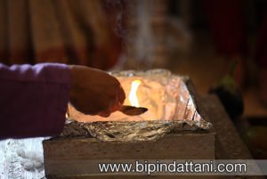 lighting the sacred fire, the Agni, during the hindu wedding