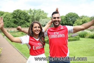 Couple in Arsenal Shirts winners of 2017 FA cup at Wembley London