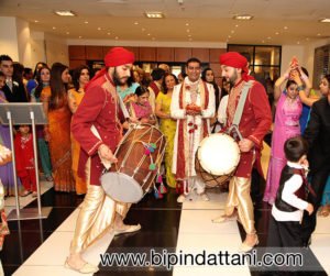 grooms arrival with dhol players at novotel hammersmith London