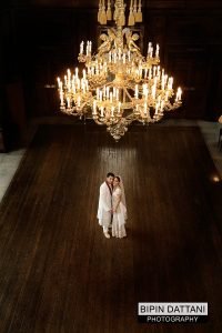 couples portrait at addington-palace wedding great hall