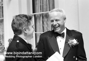 happy couple at civil partnership wedding in London