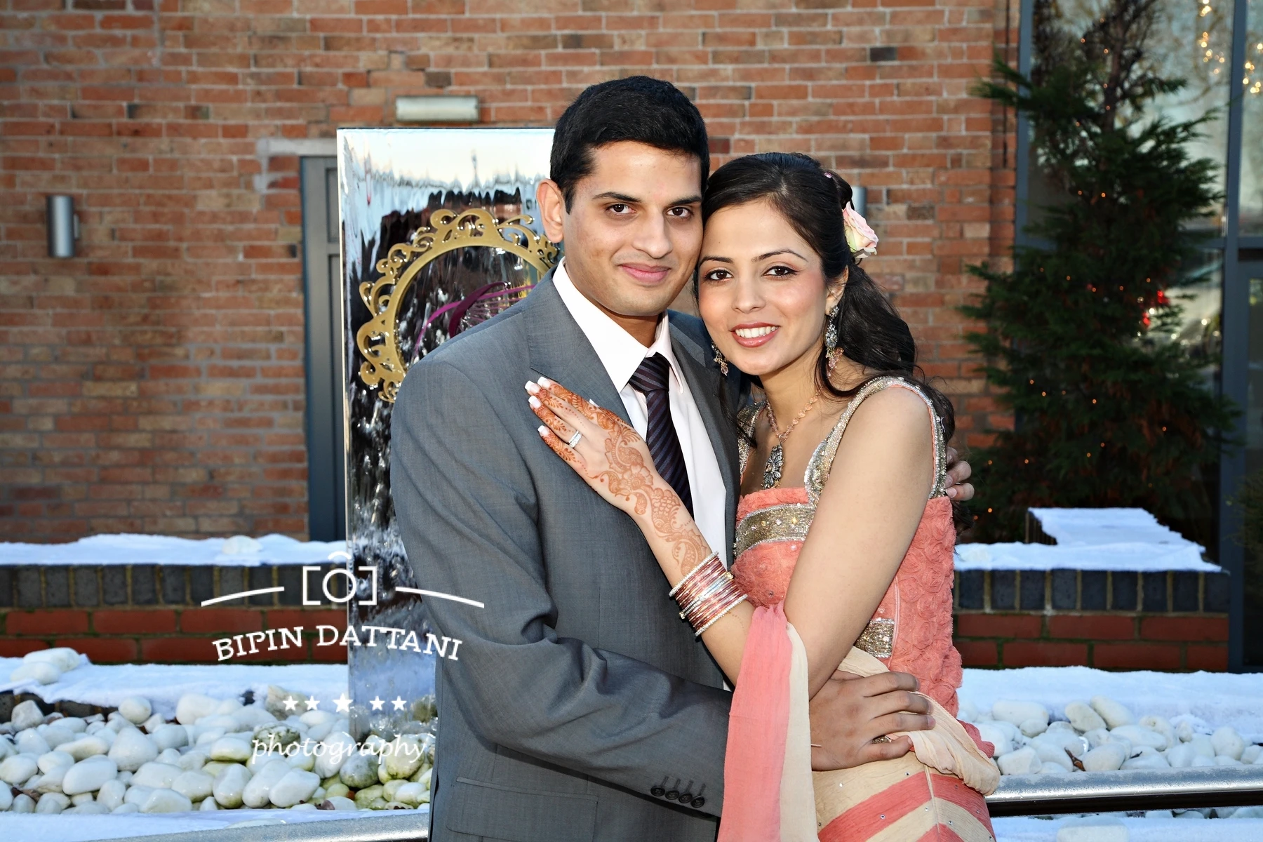 Bride and Groom portrait after a winter Indian wedding at Goosedale Nottingham